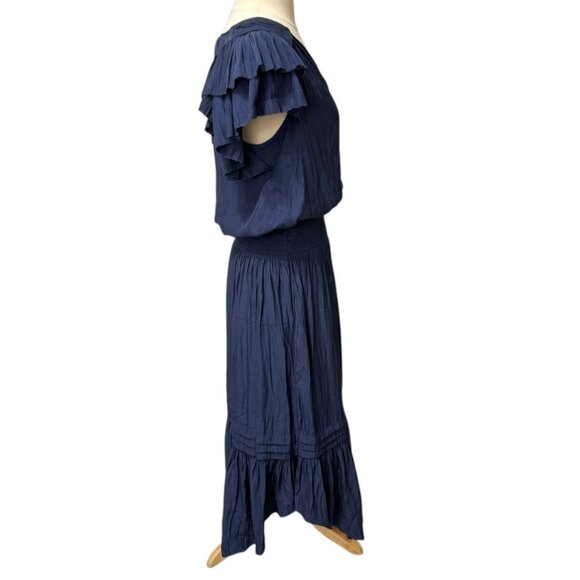 Ramy Brook Yassi Dress Navy Blue Short Sleeve V-Neck Elastic Waist Midi Size S - Picture 3 of 12